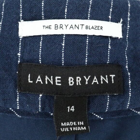 Lane Bryant Jacket Womens 14 Navy Blue White Linen Blend Stripe Blazer New FLAW - Picture 3 of 16